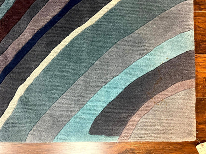 Modern Nepali Handmade Wool Rug 6x8 Abstract Blues Gray Mauve