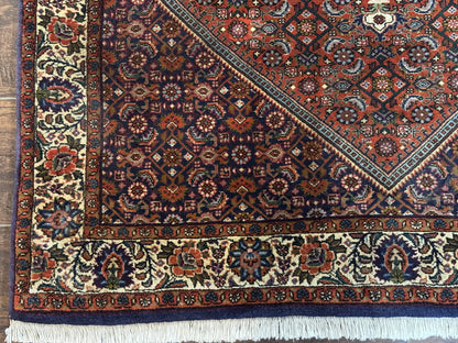 Persian Bidjar Rug 4x5 Hand Knotted Wool Herati Pattern Fine 290 KPSI