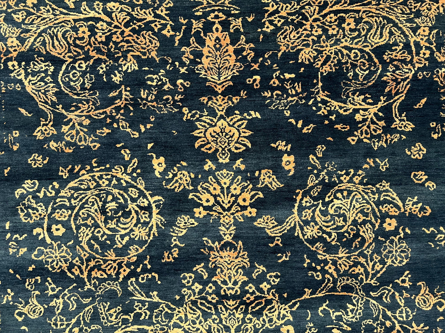 Handmade Wool Area Rug 8x10 Pakistani Oriental Blue and Gold Modern Living Room Decor