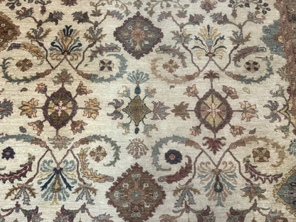Egyptian Rug 9x12, Mahal Sultanabad Carpet, Handmade Wool Rug, Oatmeal Color