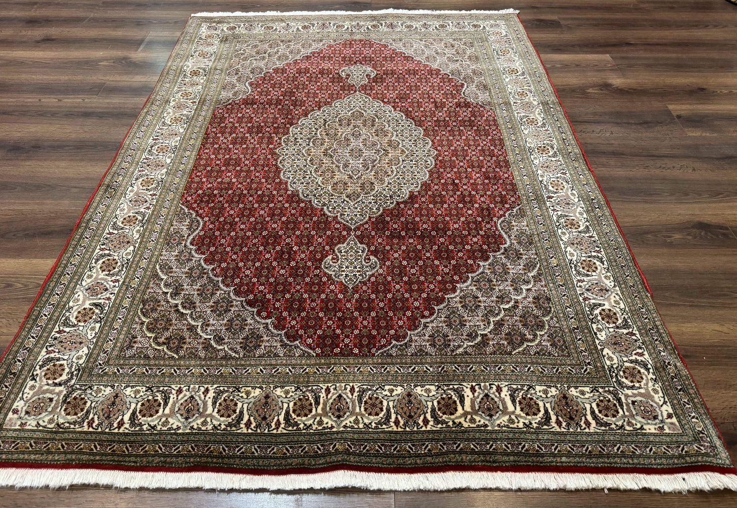 Persian Rug Tabriz 5x7 Very Fine 330 KPSI Wool Silk Red Ivory Herati Mahi