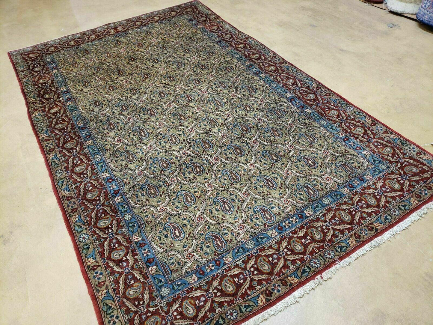 Hand Knotted Turkish Wool Rug Vintage 1960s One Of A Kind Paisley Boteh Design