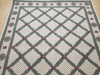 Panel Design Rug 4x5 Power-Loomed Vintage Wool and Acrylic Blend Beige and Pine Green