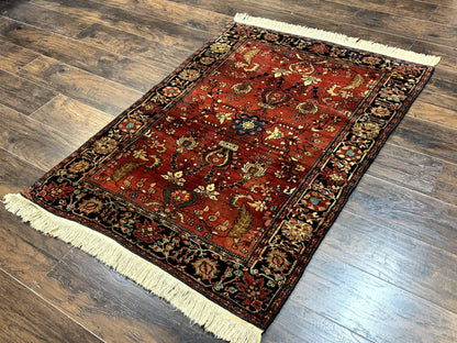 Persian Sarouk Rug Antique Farahan Style 3ft6in x 5ft Red Floral Traditional Wool 210 KPSI