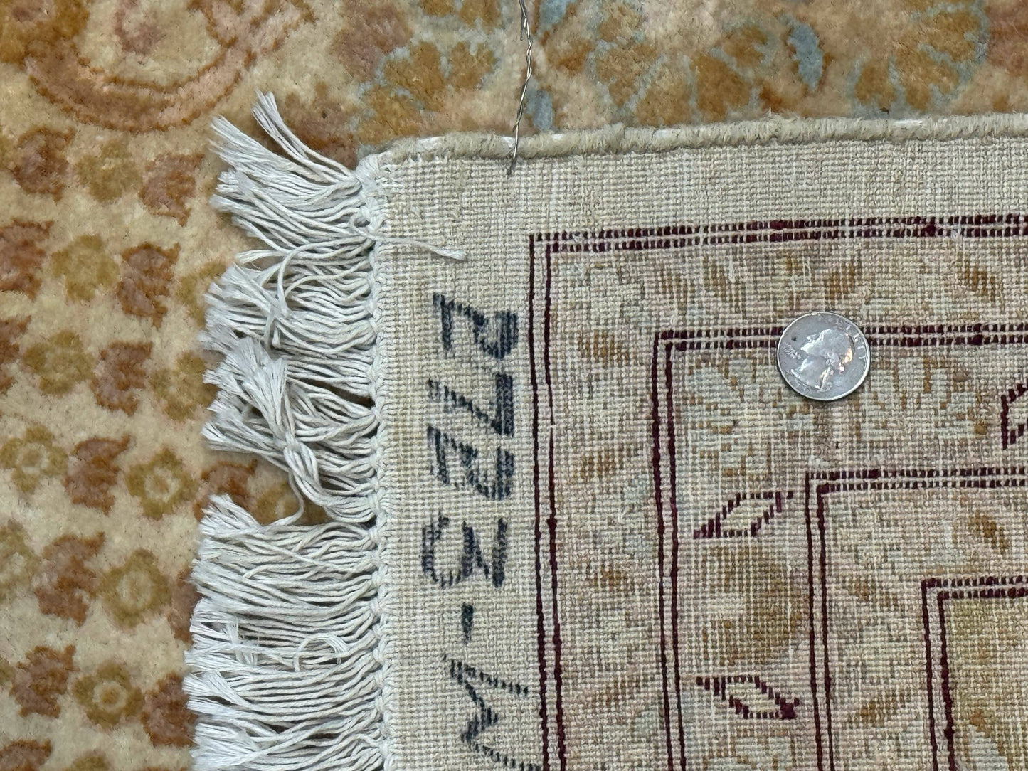 Pakistani Carpet 9x12, Finely Hand Knotted 270 KPSI, Cream, Allover Pattern