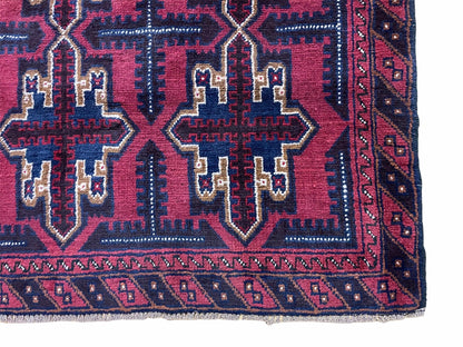 Baluchi Rug 3x5 Vintage Handmade Afghan Tribal Wool Rug Red Beige Blue