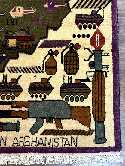 Small Afghan War Rug Hand Knotted Wool Collectible Decor Accent