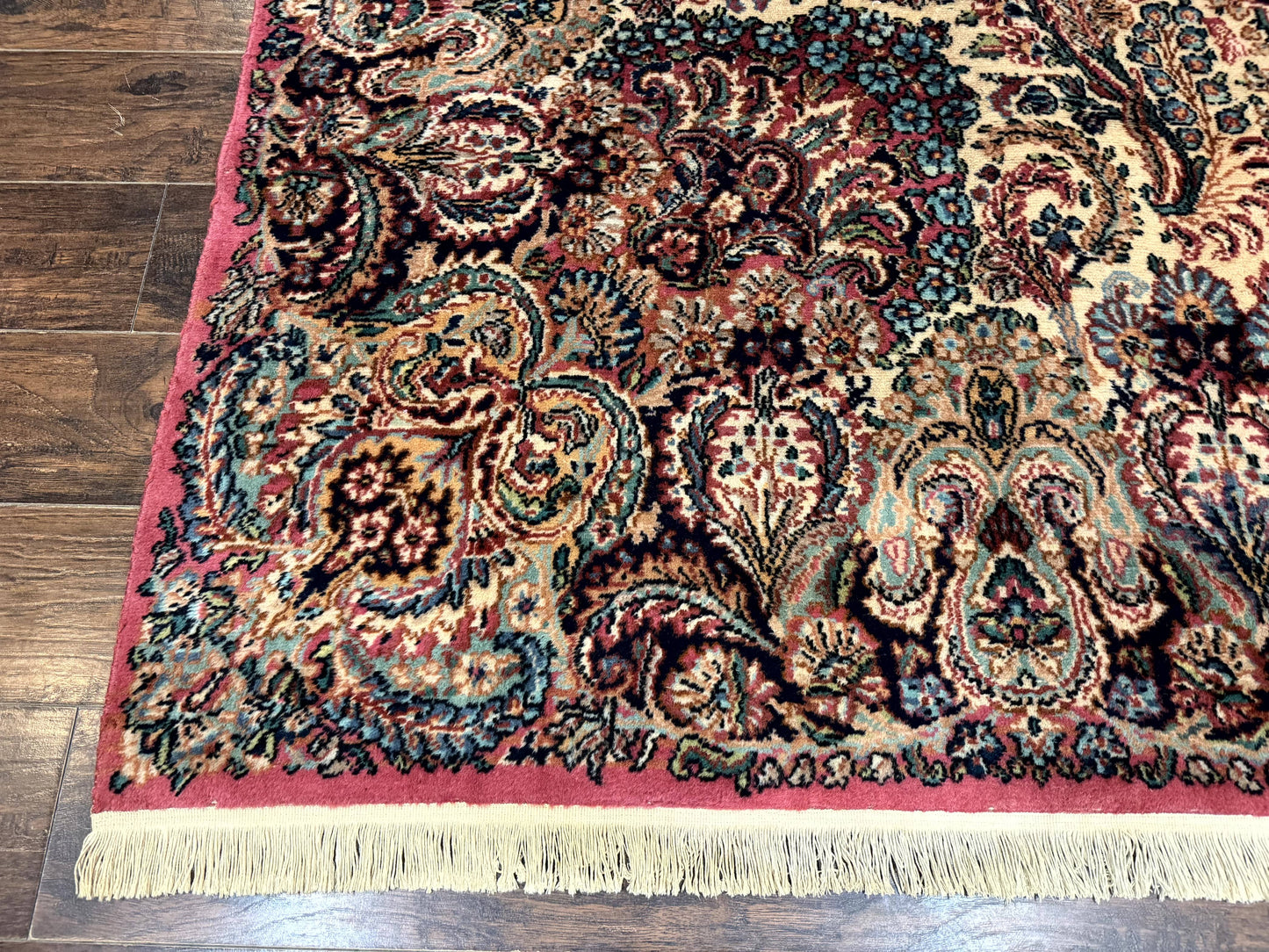 Antique Karastan Kirman Rug Imperial Kirman Ivory Eight Point Eight By Twelve Power Loomed Wool