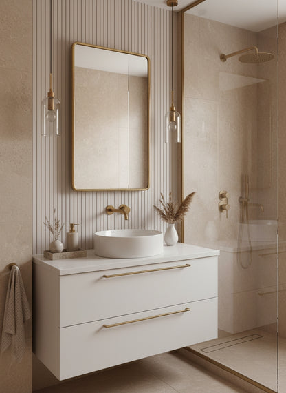 Brass edged bathroom mirror