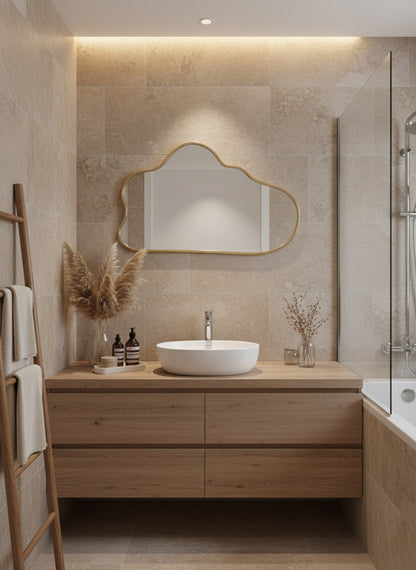 Wide gold bathroom mirror