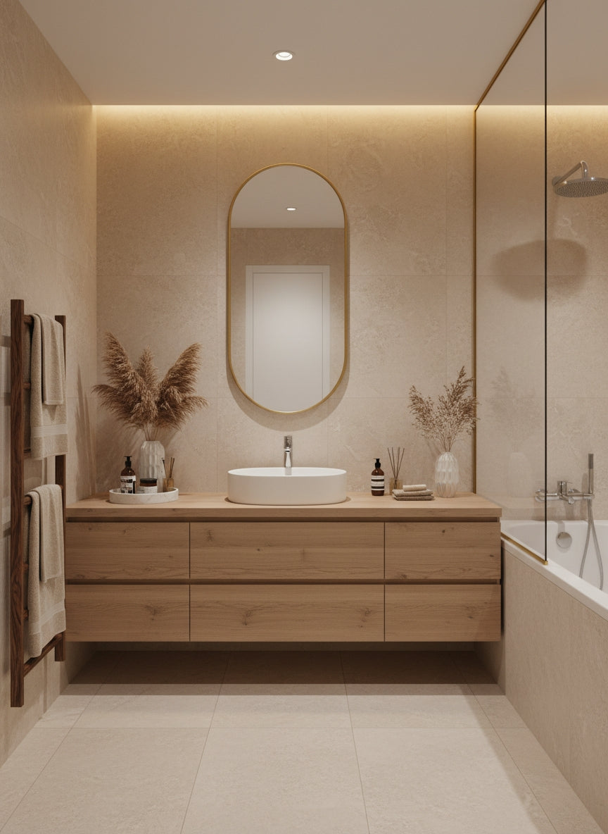 Oval brass bathroom mirror 