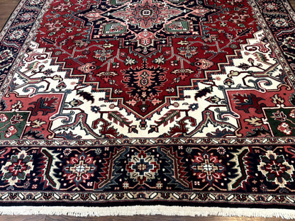 Indo Persian Heriz Rug 8x10 Geometric Medallion Wool Room Size Carpet