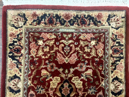 Short Runner Rug 2x6, Fine 200 KPSI, Red Floral Medallion, Wool and Silk Highlights, Persian Runner Rug, Traditional, Sino Persian
