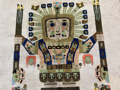 South American Rug 6x7, Unique Native American Design, Ivory, Ecuador Rug, Handmade Wool