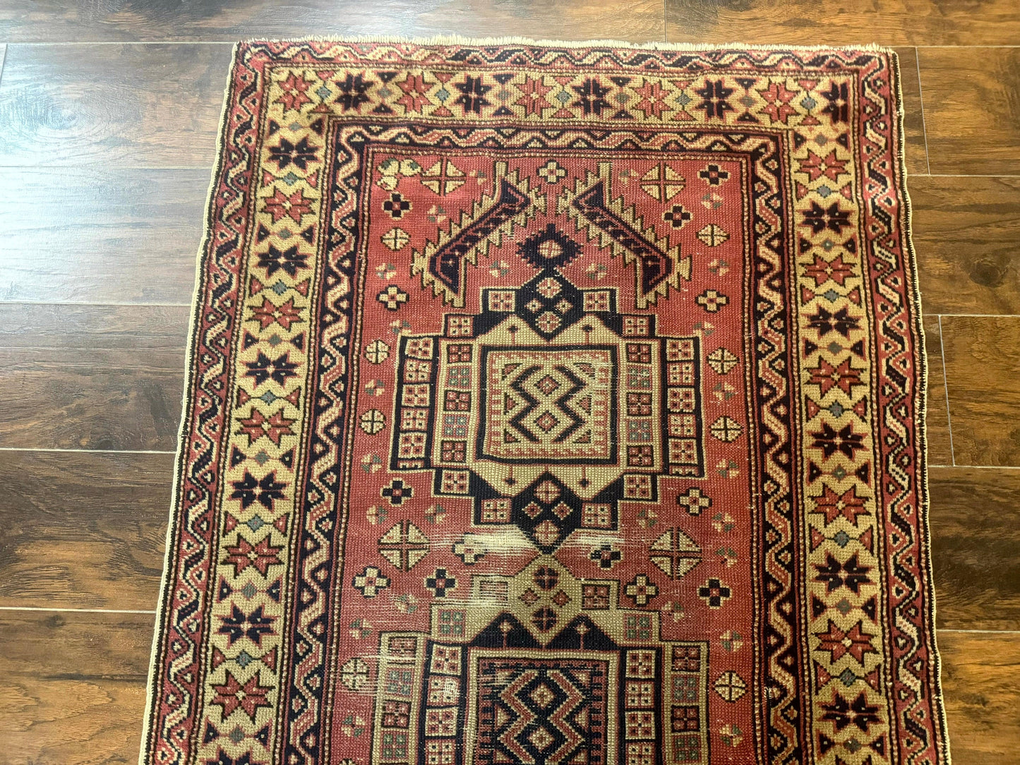 Antique Turkish Sparta Rug 3x6 Handmade Wool Kilim With Caucasian Kazak Pattern