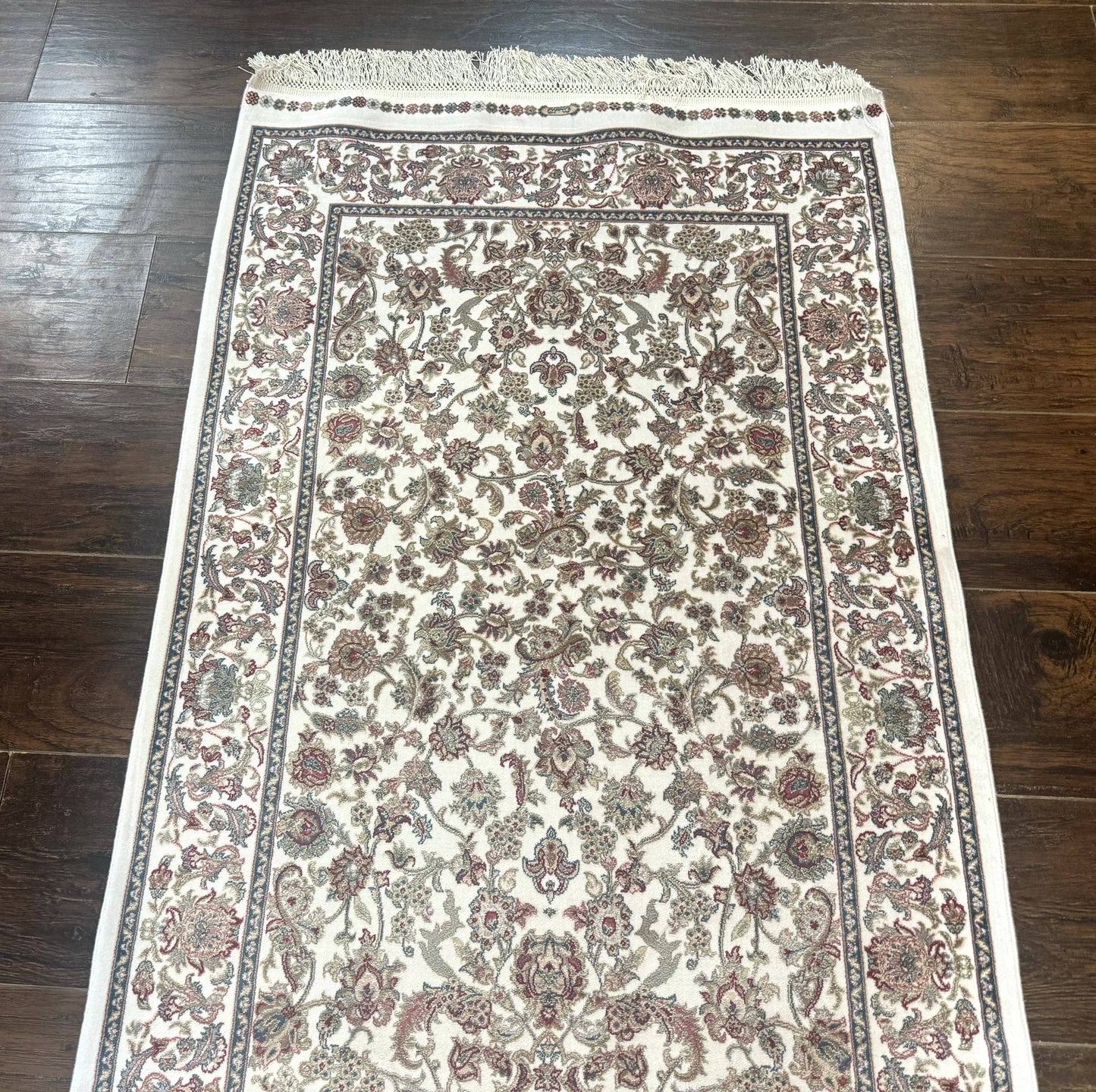 Turkish Silk Rug 2.6 x 4 Ivory Allover Floral Design Bamboo Silk