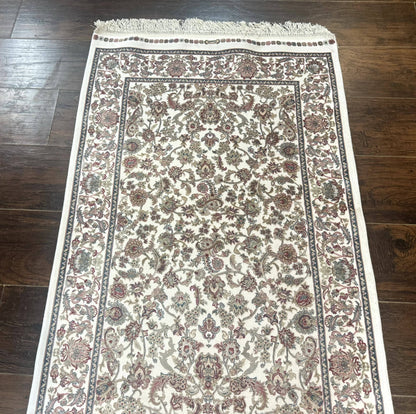 Turkish Silk Rug 2.6 x 4 Ivory Allover Floral Design Bamboo Silk
