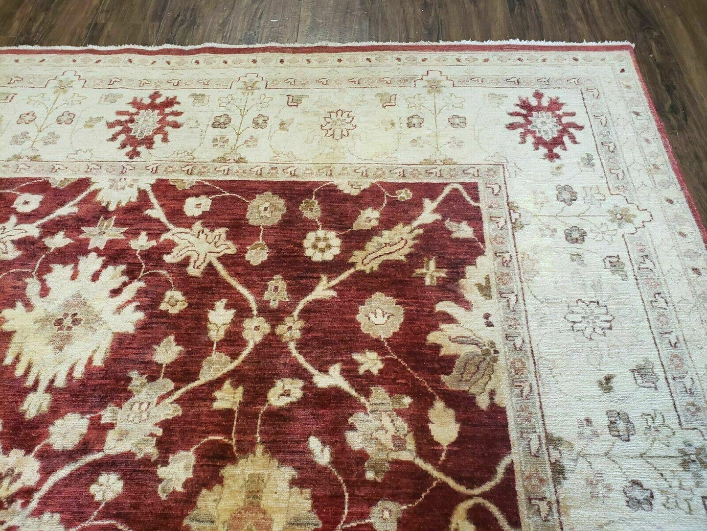 Hand Knotted Peshawar Wool Rug 8x10 Floral Oriental Red Beige