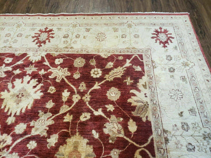 Hand Knotted Peshawar Wool Rug 8x10 Floral Oriental Red Beige