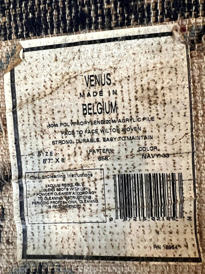 Power Loomed Rug Belgium 5.6 x 7 Navy Ivory Heriz Vintage Oriental Carpet