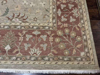 Large Turkish Soumak Rug 10x14, Flatweave Dhurrie, Handmade, Light Green and Salmon