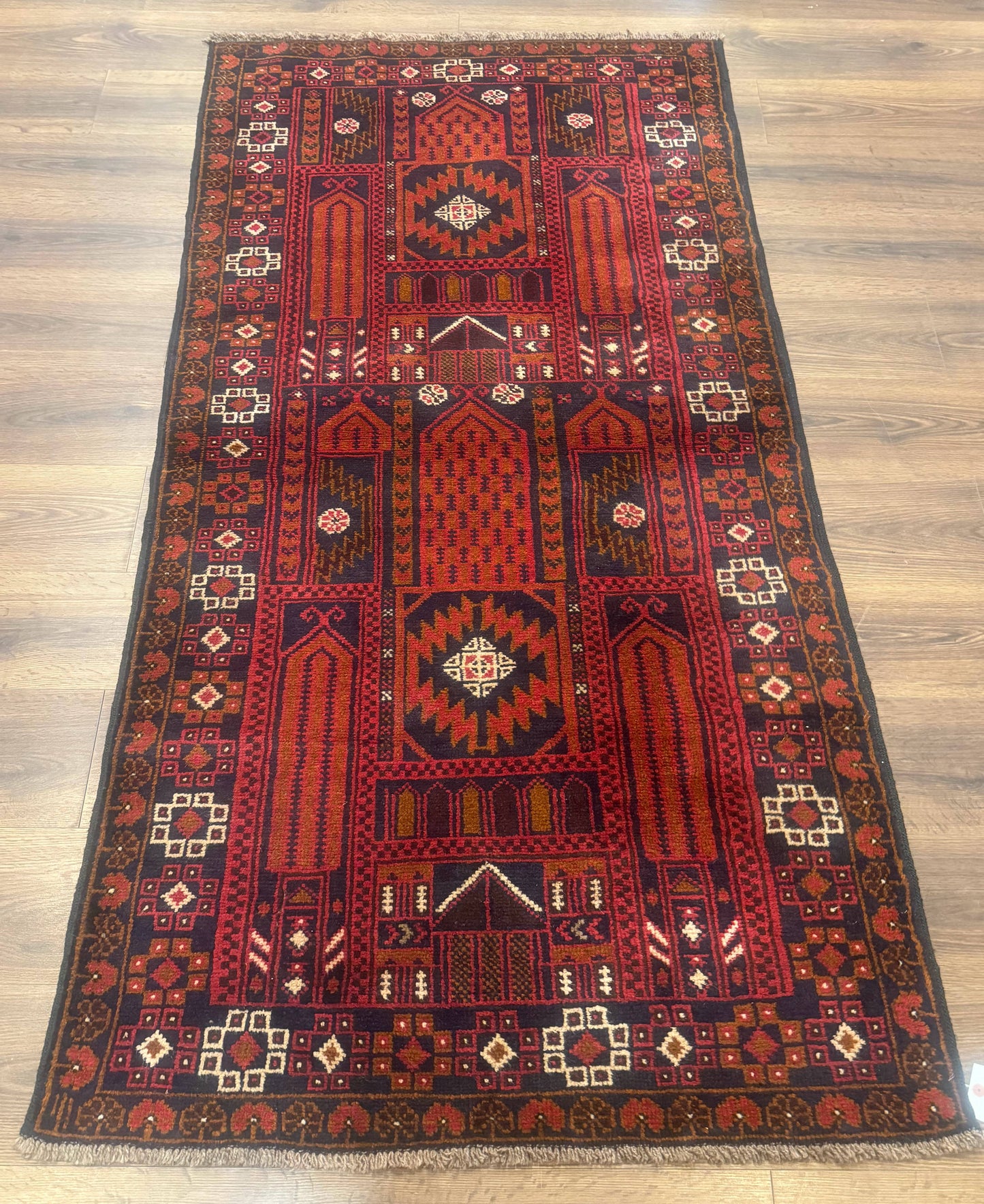 Balouch Rug Afghan Hand Knotted Wool Tribal Carpet 3x7 Red Colorful Traditional