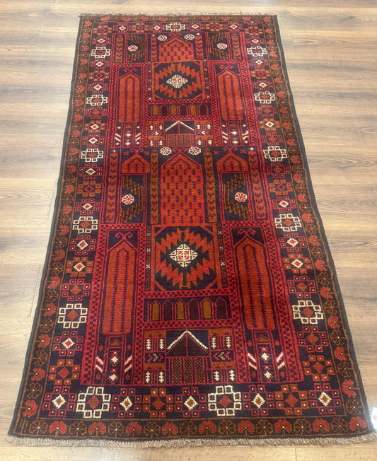 Balouch Rug Afghan Hand Knotted Wool Tribal Carpet 3x7 Red Colorful Traditional