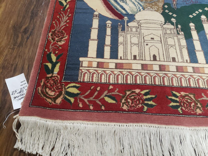 Vintage Hand Knotted Layla And Majnun Lovers Rug Indo Persian Wool 2x4