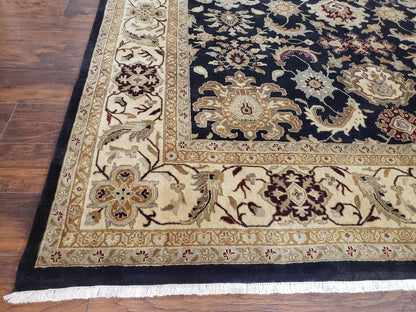 Indo Mahal Rug 8x12 Handmade Wool Area Rug With Black Floral Oriental For Dining Room