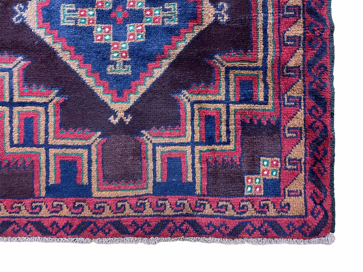 Balouchi Wool Rug Vintage Handmade Afghan Tribal Geometric 2ft11in By 4ft6in