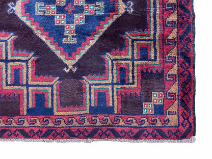 Balouchi Wool Rug Vintage Handmade Afghan Tribal Geometric 2ft11in By 4ft6in