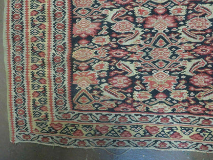 Antique Turkish Kilim Rug Soumak Flat Weave Two Sided Tribal Wool 50x78 Inches