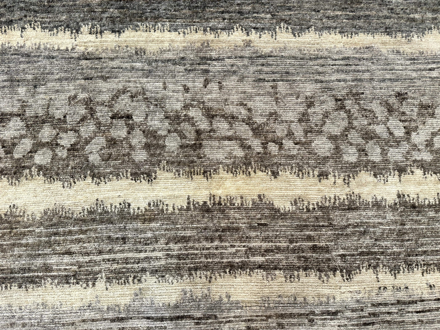 Modern Tibetan Wool Rug 8x10, Abstract, Contemporary, Handmade, Gray, Stripes