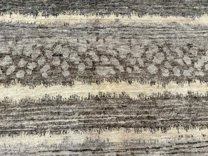 Modern Tibetan Wool Rug 8x10, Abstract, Contemporary, Handmade, Gray, Stripes