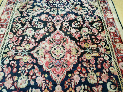 Antique Handmade India Floral Oriental Wool Rug 4x6 Full Pile Blue