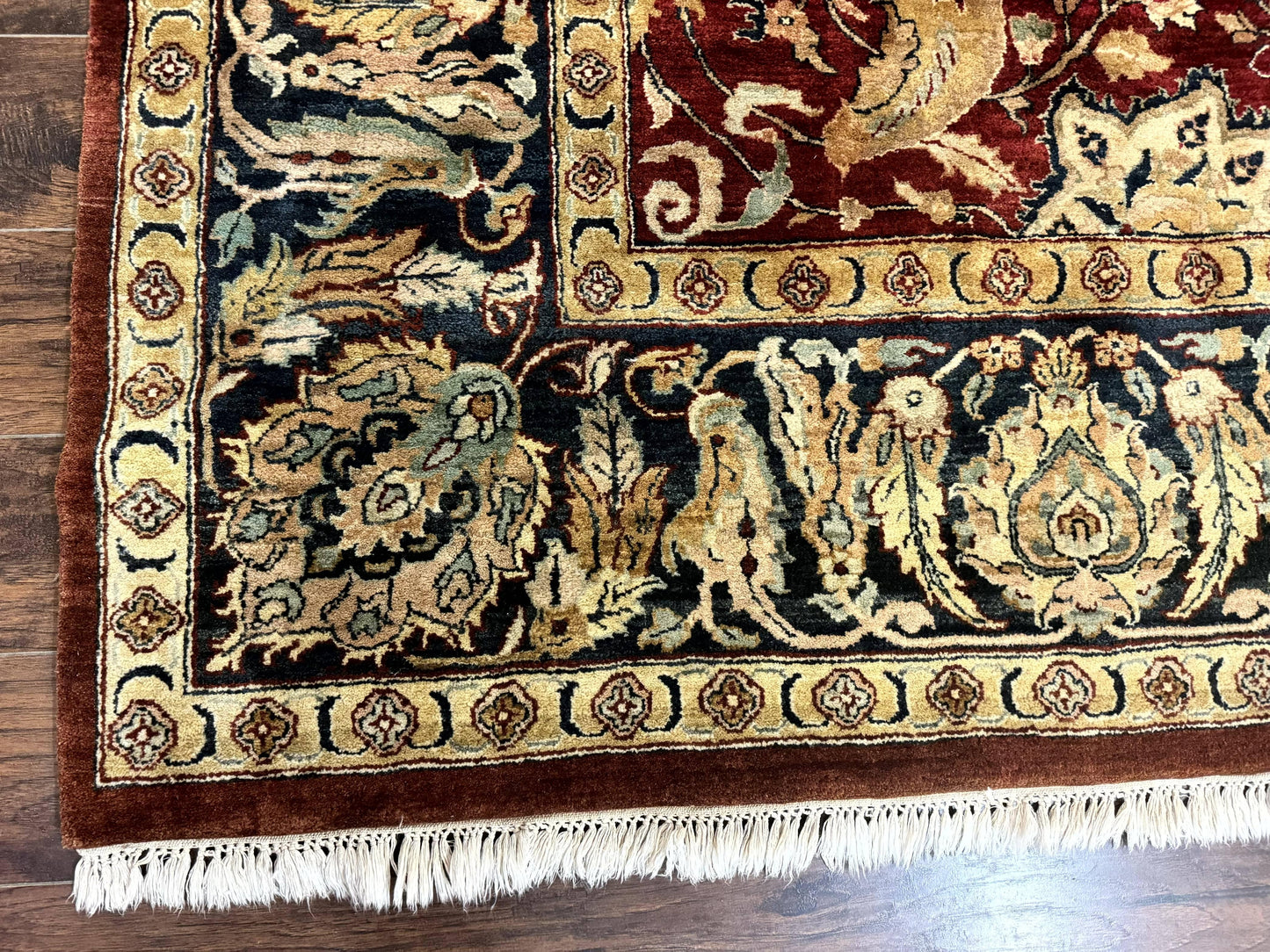 Indo Persian Rug 10x14 Vintage Handmade Wool Carpet Dark Red Navy Blue Beige