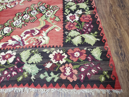 Karabakh Rug 8x11 Hand Woven Kilim Carpet Vintage Antique Wool Red Black Living Room