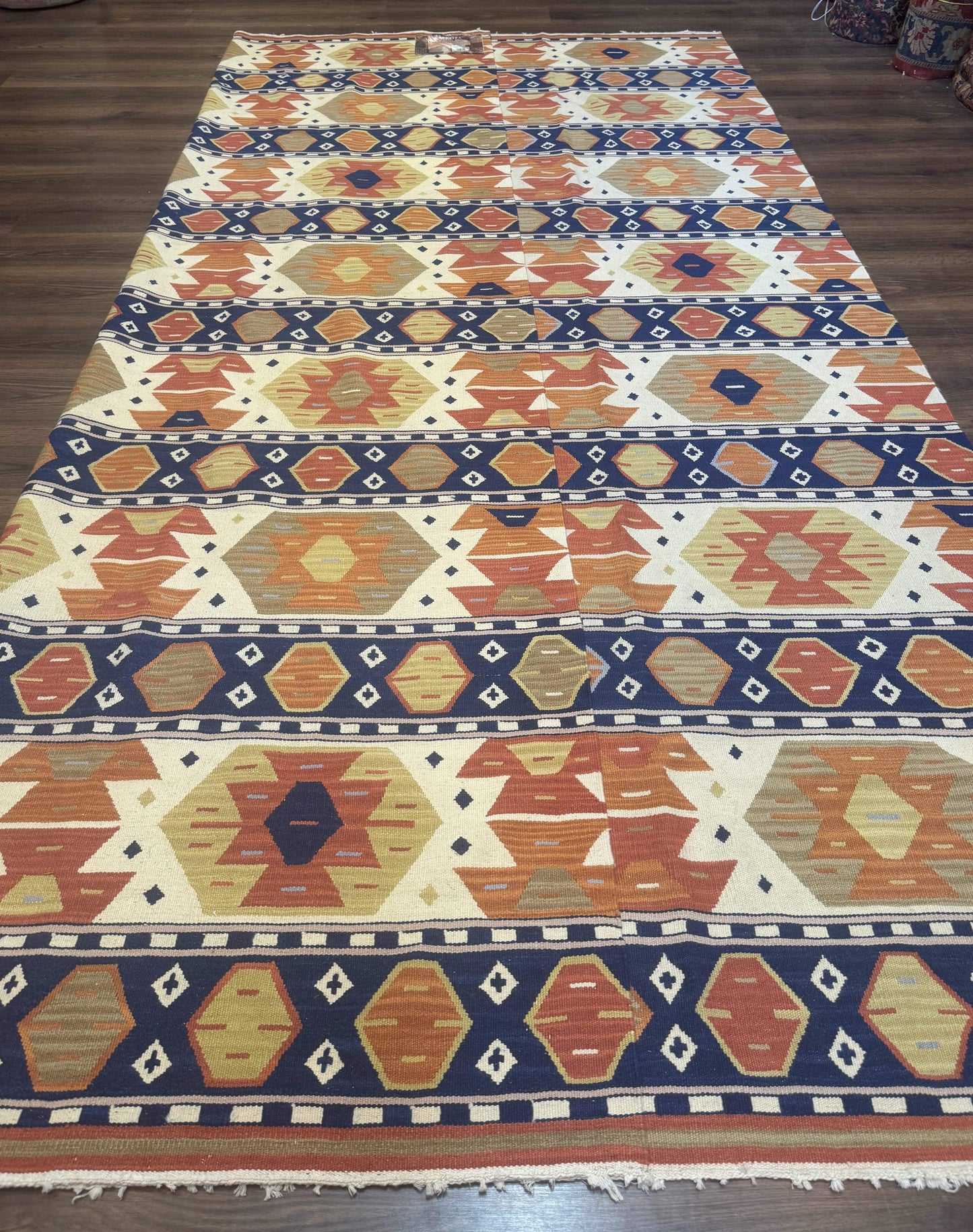 Turkish Kilim Rug 8x11 Handmade Wool Vintage Nourison Area Rug for Living Room