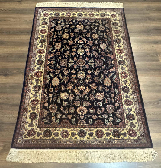Sino Persian Rug 4x6 Navy Blue Cream Floral Oriental Carpet Handmade Wool