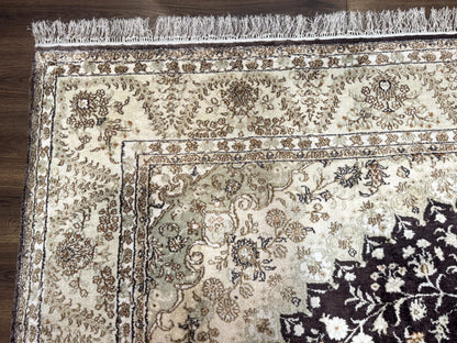 Indian Kashmiri Silk Rug 10x14, Floral Medallion