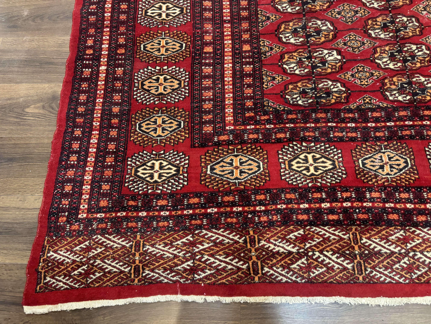 Bokhara Rug 9x12 Handmade Wool Turkoman Area Rug Red Tribal Carpet