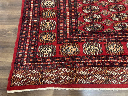 Bokhara Rug 9x12 Handmade Wool Turkoman Area Rug Red Tribal Carpet