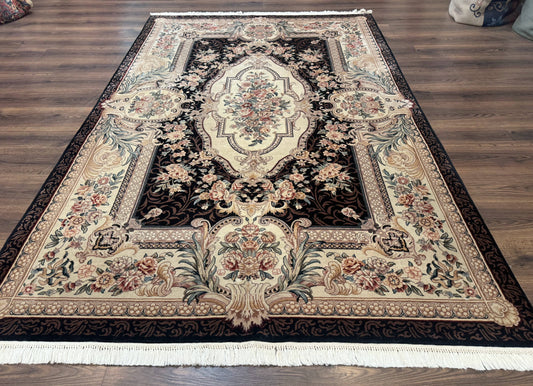 Aubusson Rug 6x9 European Design Hand Knotted Wool Fine 170 KPSI Elegant Carpet
