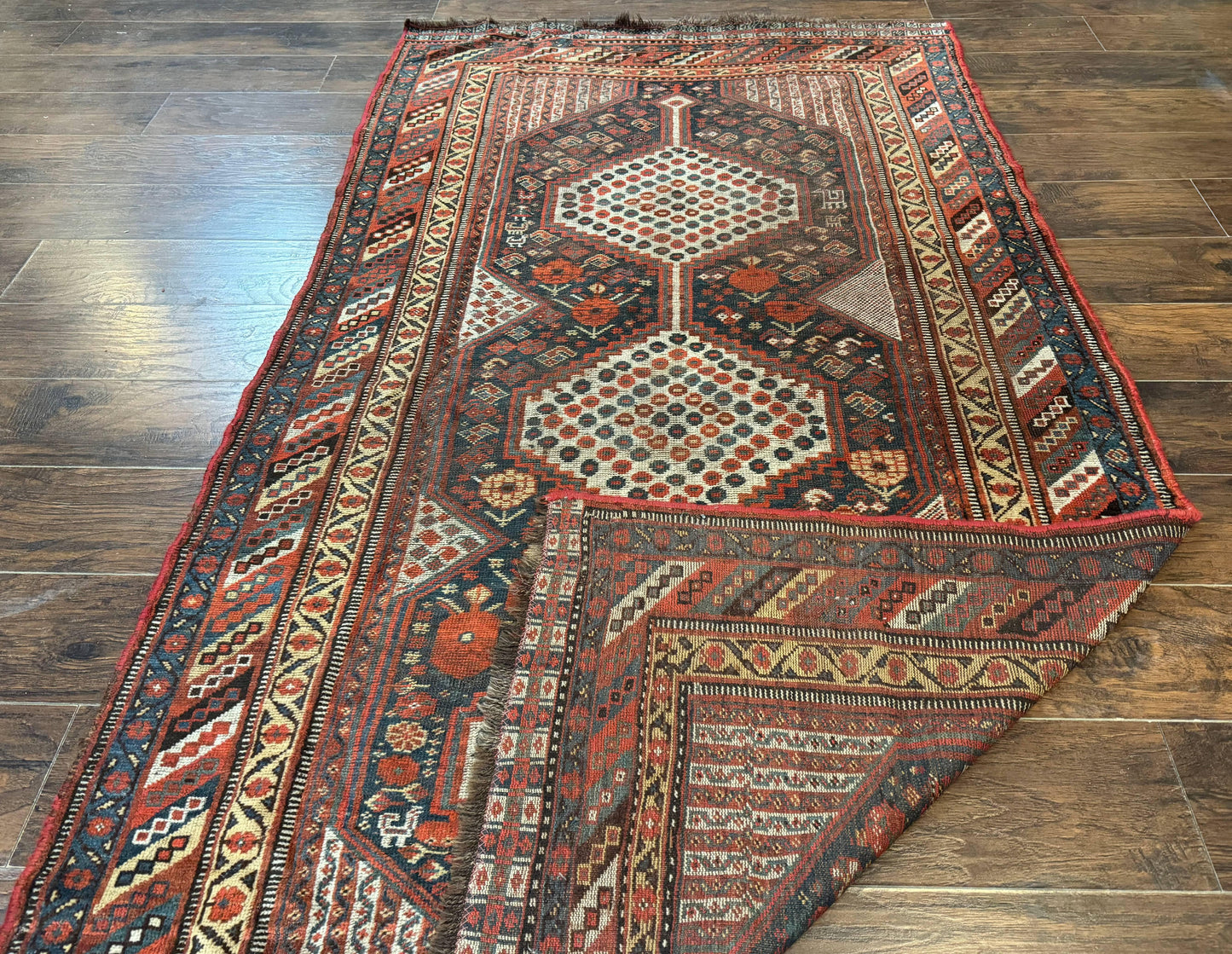 Persian Shiraz Rug 5x8 Antique Khamseh Tribal Wool Navy Blue