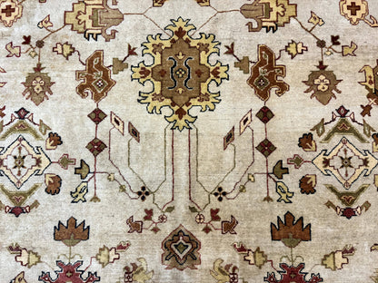 Turkish Oushak Rug 9x12 Hand Knotted Wool Carpet Vintage Oat Color