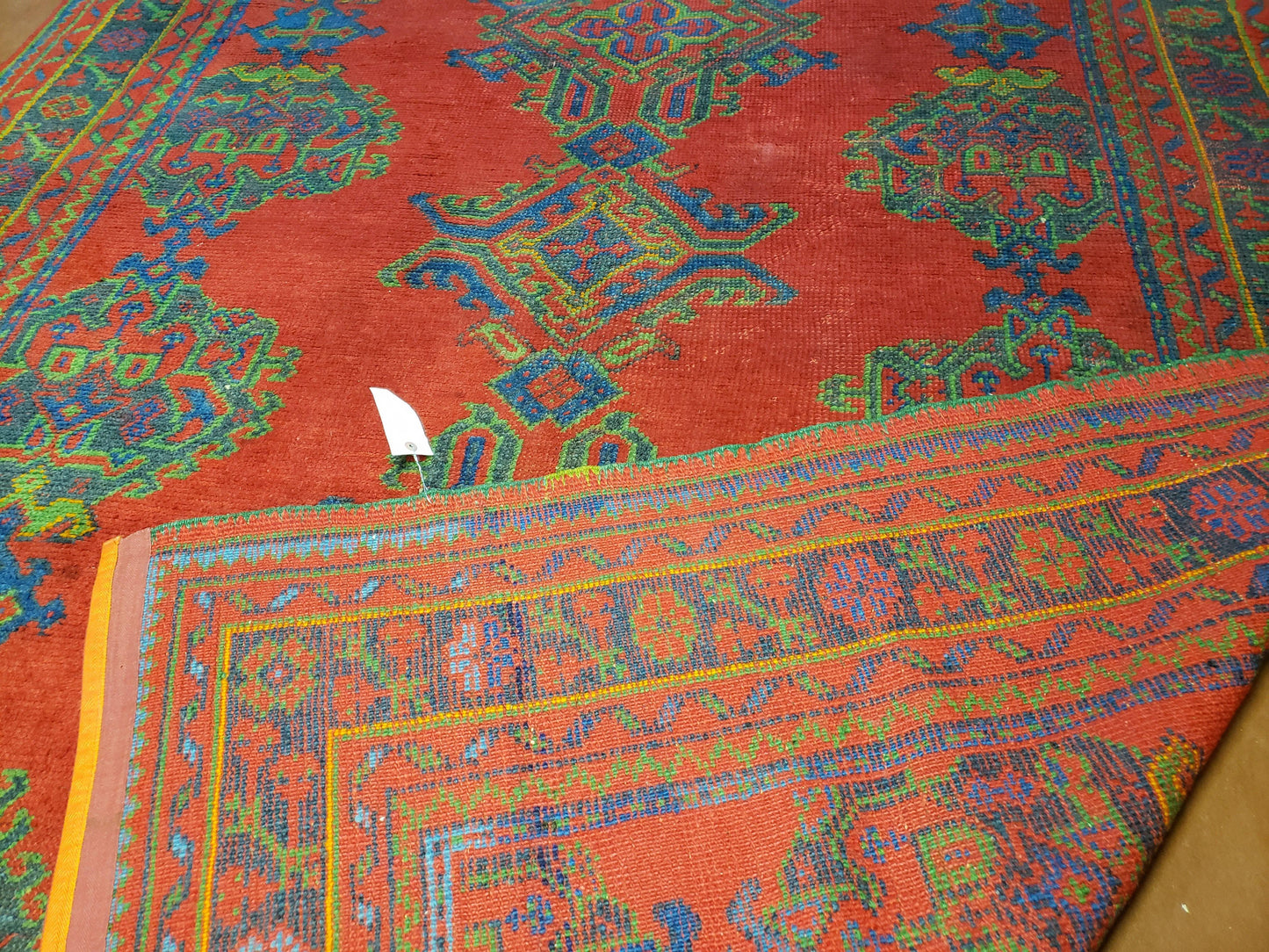 Turkish Oushak Rug 7x11 Vintage Red And Blue Hand Knotted Wool Area Rug