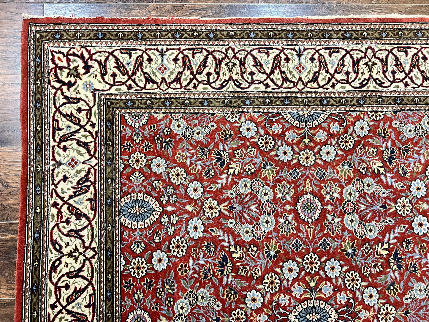 Red Persian Qum Rug 5 x 7.6, Hand Knotted Vintage Wool Fine Carpet 270 KPSI, Floral Allover