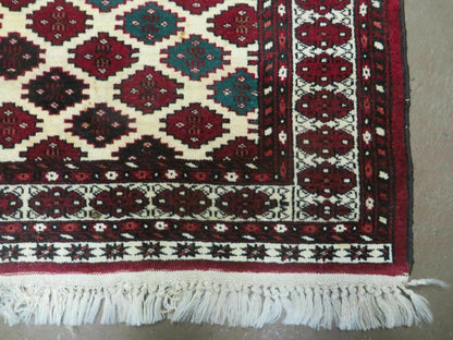 Vintage Handmade Bokhara Turkoman Wool Rug 41x46 Inches Two Sided Reversible