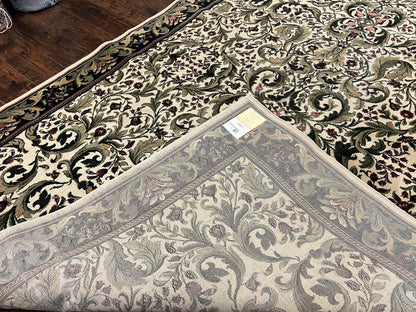 Oriental Rug 8x11, Floral Pattern, Ivory and Black