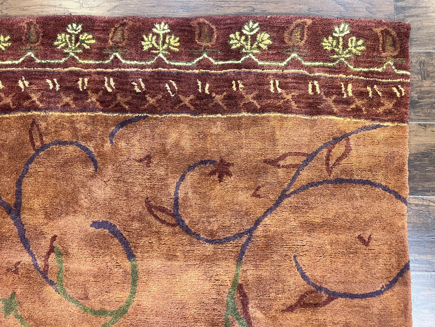 Vintage Hand Tufted Wool Silk Rug 5x8 Rust And Maroon Area Carpet